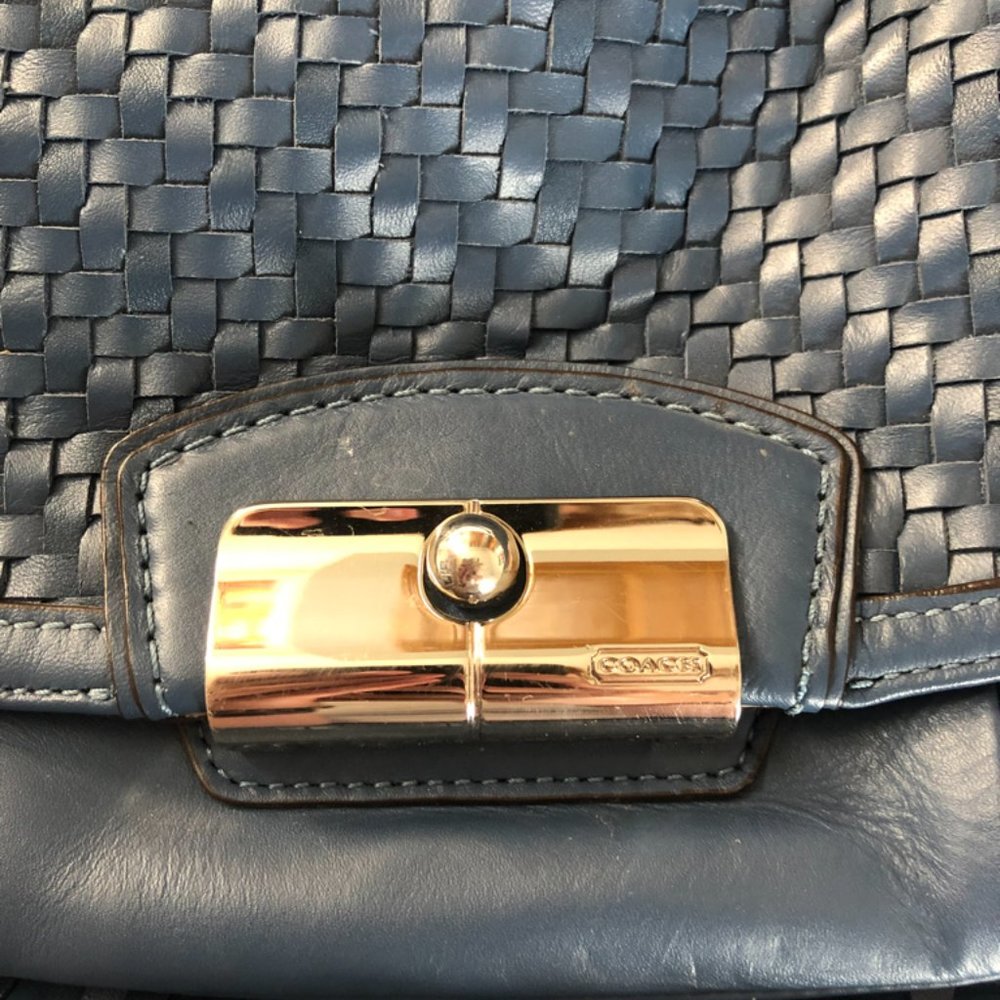 Kristin Woven Leather Round Satchel Bag in Navy - Picture 5 of 5